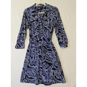 INC International Concepts Womens Medium Blue Black‎ Print Belted Jersey Dress